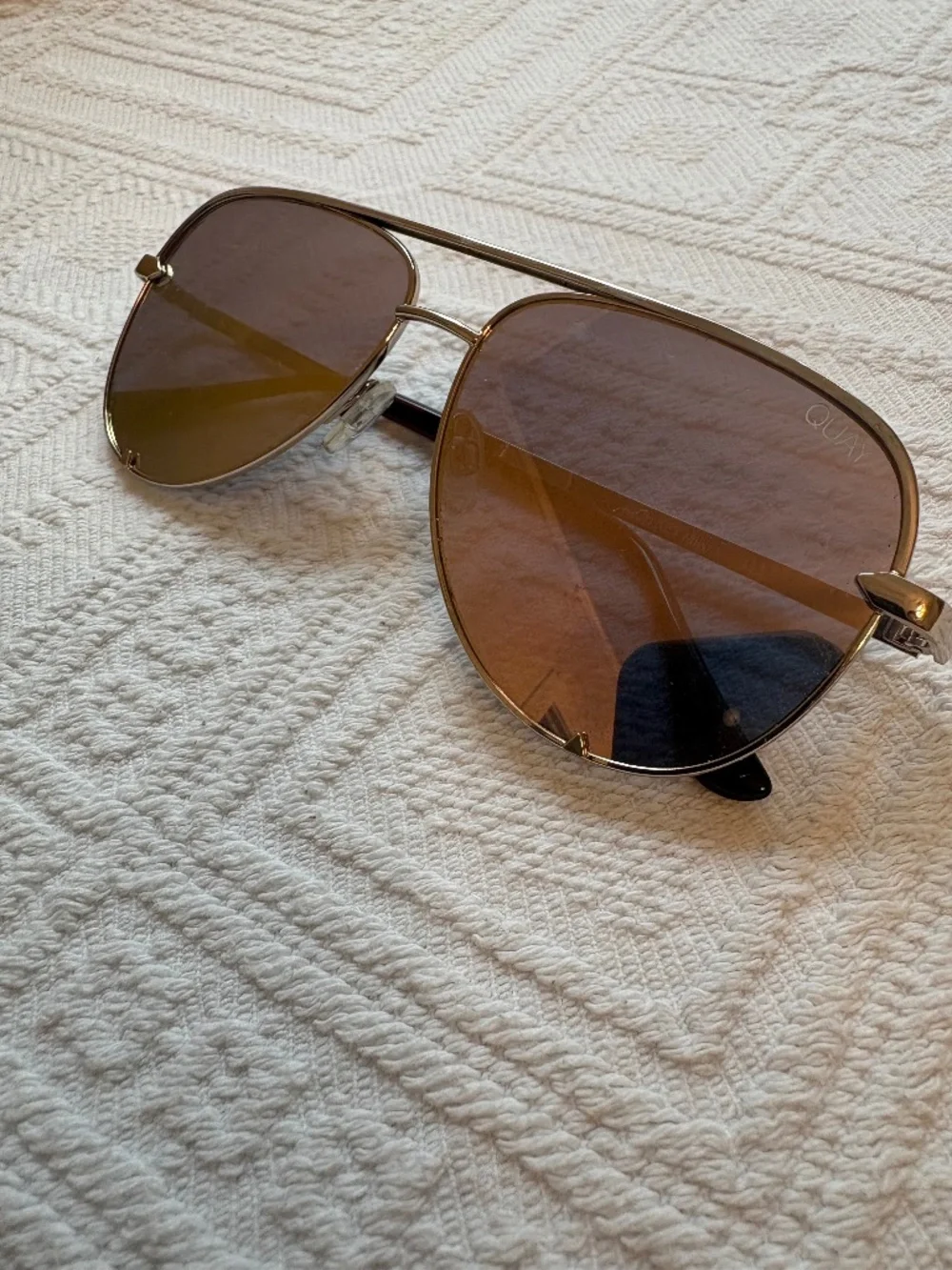 Quay x Desi Perkins High Key Aviator Sunglasses Gold Brown Gradient